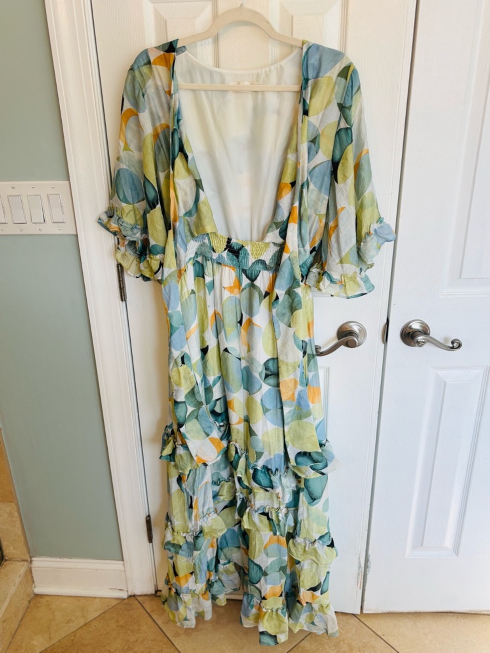 Tie-Front Maxi Dress in Green Multi-Print - Picture 3 of 4